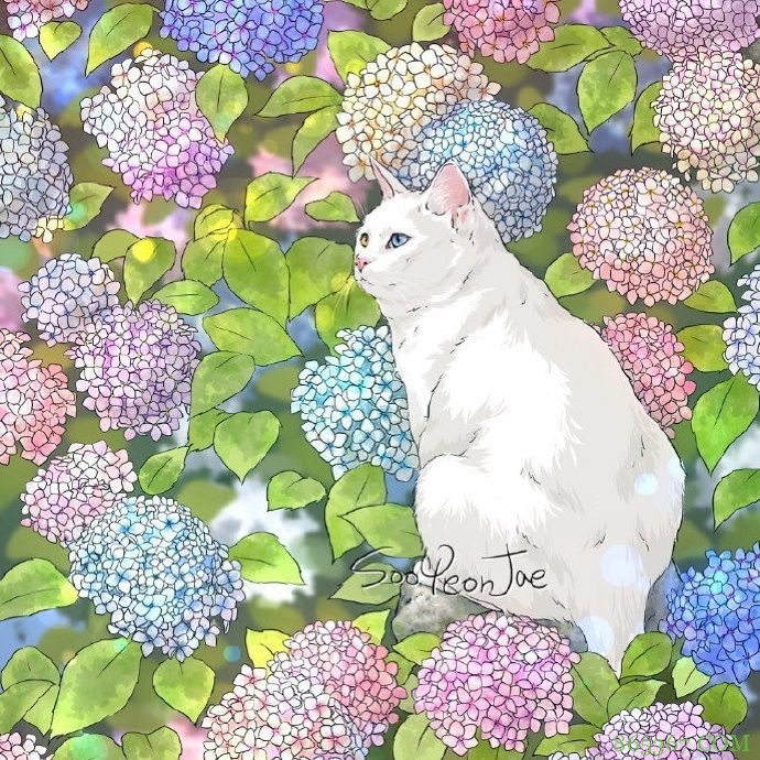 当猫咪遇上大自然,这位画师绘制的图好治愈