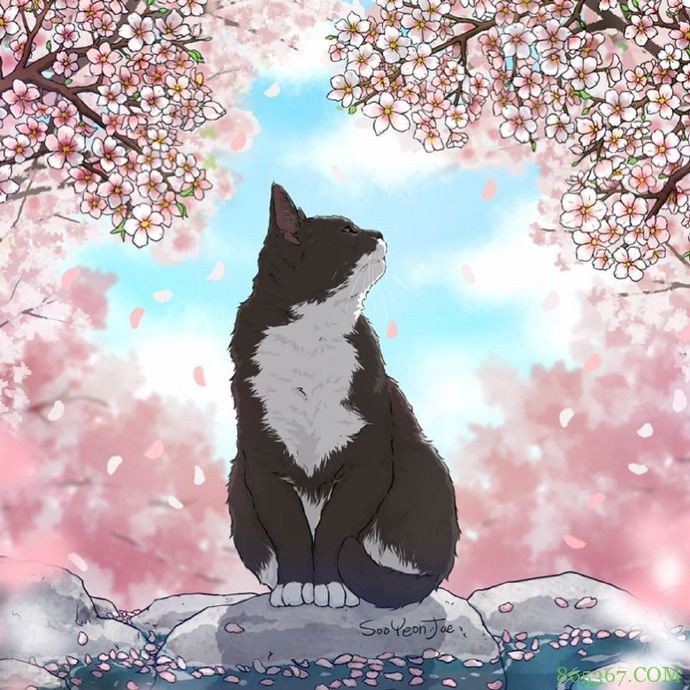 当猫咪遇上大自然,这位画师绘制的图好治愈