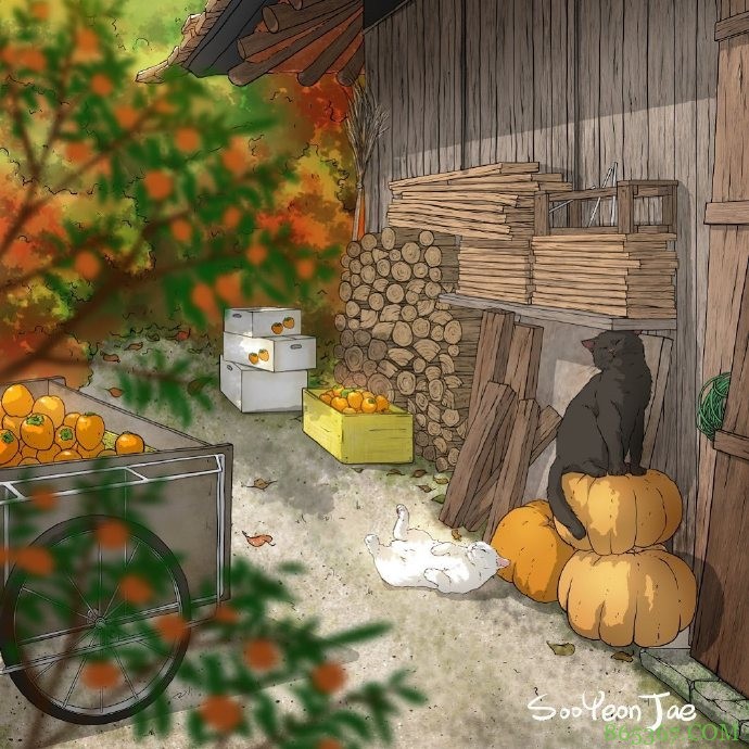 当猫咪遇上大自然,这位画师绘制的图好治愈