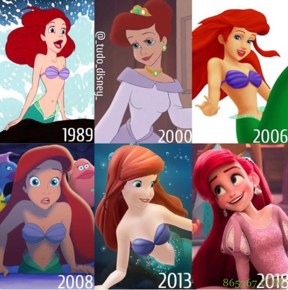 网友分享迪士尼公主历年造型变化，艾莎日渐严肃，木兰扮相多变