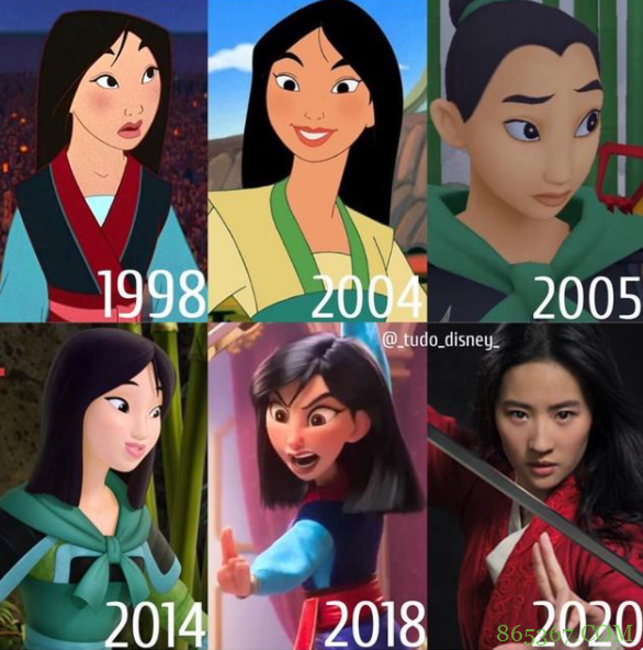 网友分享迪士尼公主历年造型变化，艾莎日渐严肃，木兰扮相多变