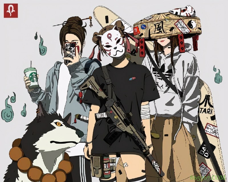 画师笔下的战斗少女，不仅有拿刀的连步枪都有，组队打妖怪可以啊