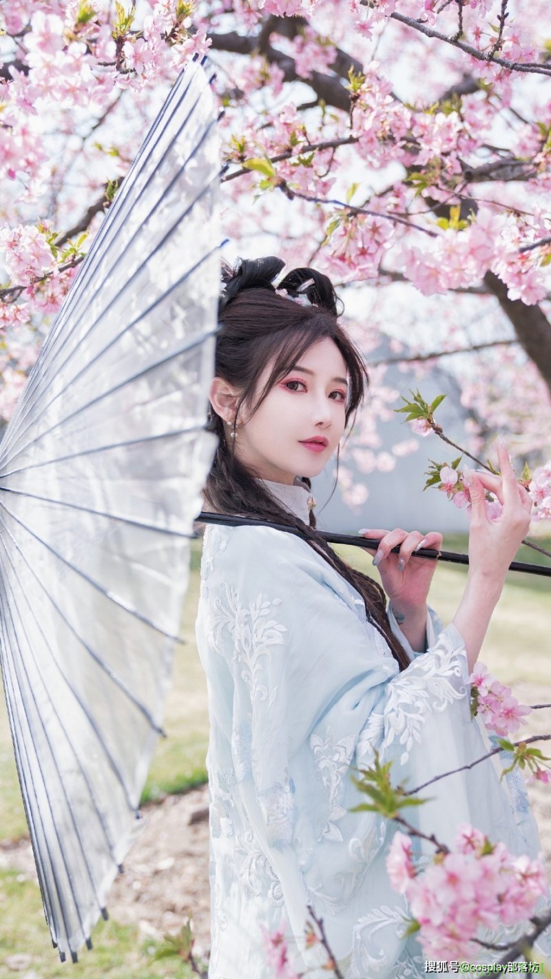 汉服：拍个早樱 头差点被风带走