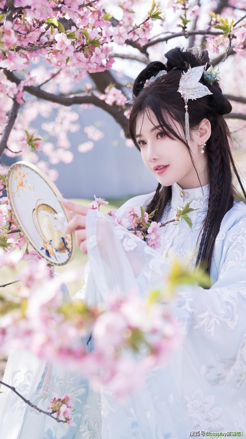 汉服：拍个早樱 头差点被风带走
