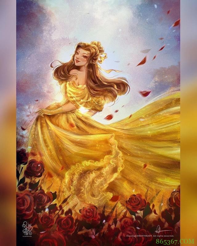 迪士尼公主化身女神,花木兰身穿锦绣华服,美人鱼居然以水做裙