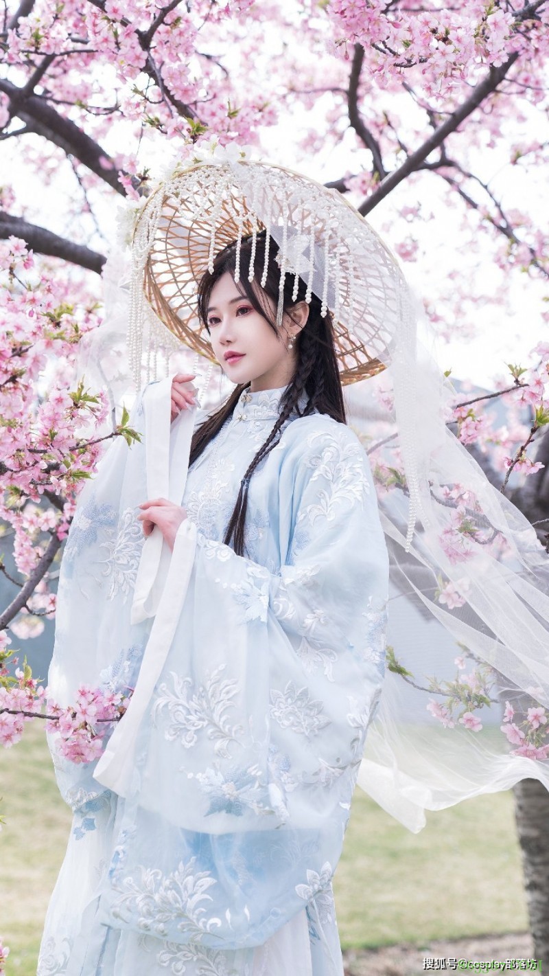 汉服：拍个早樱 头差点被风带走