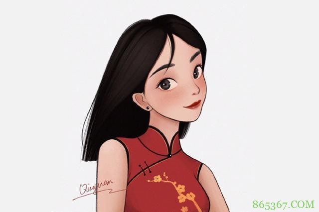 旗袍版的迪士尼公主都好可爱啊，特别是木兰这个表情，太俏皮了