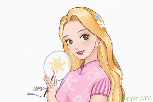 旗袍版的迪士尼公主都好可爱啊，特别是木兰这个表情，太俏皮了