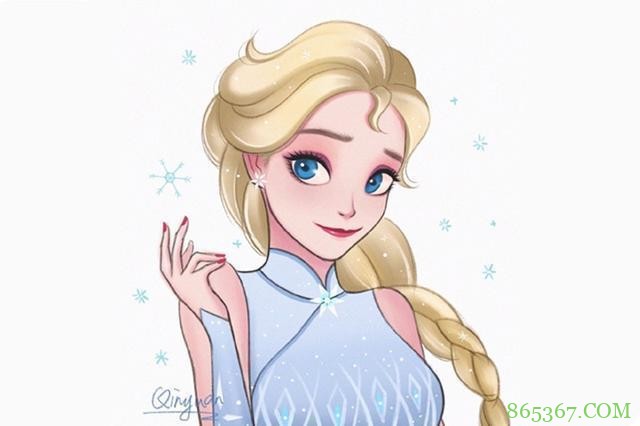 旗袍版的迪士尼公主都好可爱啊，特别是木兰这个表情，太俏皮了