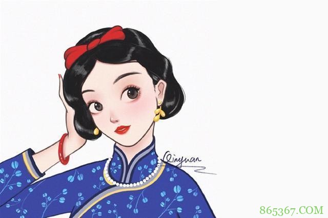 旗袍版的迪士尼公主都好可爱啊，特别是木兰这个表情，太俏皮了