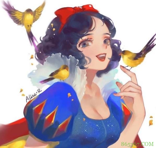 在同人大佬笔下，迪士尼公主变成熟画风，还有了精致的妆容