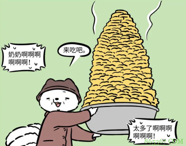 非人哉：九月奶奶怕孙女饿着，准备了一堆好吃的，撑得他们翻白眼