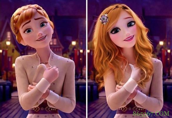 动漫角色还是原版好，有人给冰雪奇缘开了美颜，感觉没原版好看