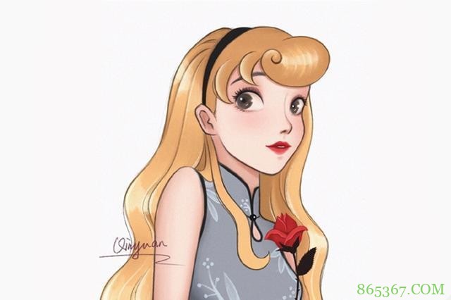 旗袍版的迪士尼公主都好可爱啊，特别是木兰这个表情，太俏皮了