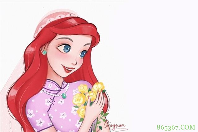 旗袍版的迪士尼公主都好可爱啊，特别是木兰这个表情，太俏皮了