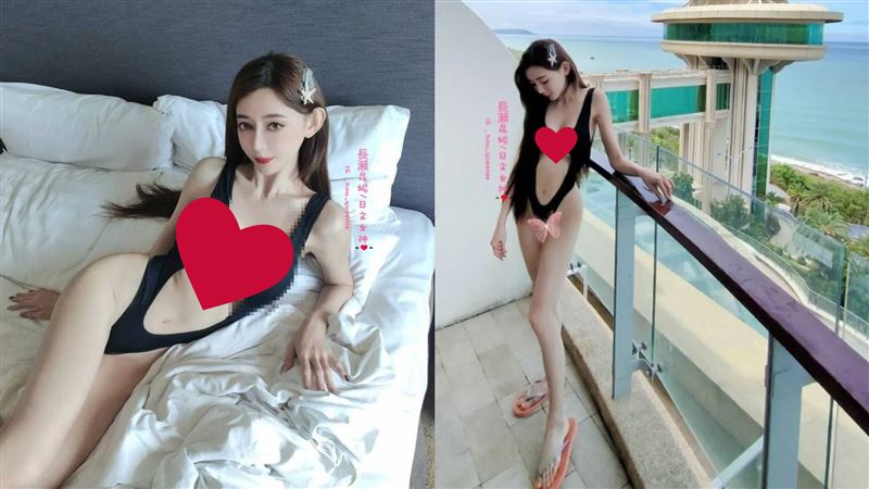 布料剪光像没穿！长濑昆妮「泳衣大挖空」　高衩泄黑影走光