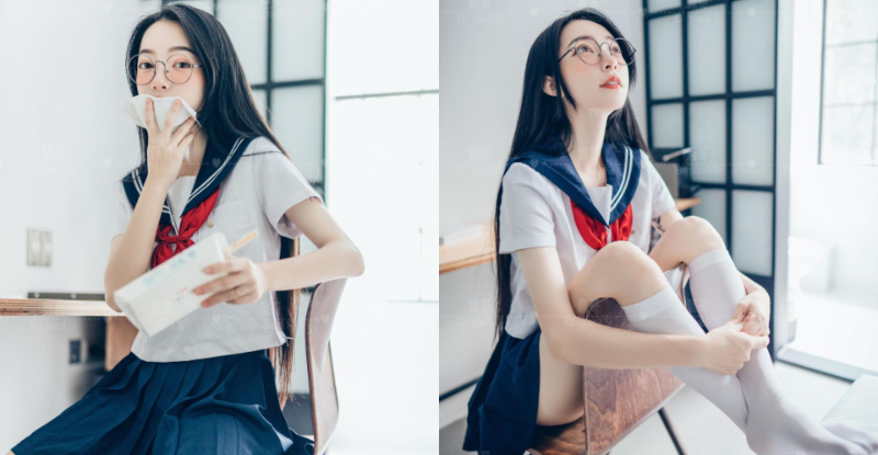 爆發力太強！「青澀眼鏡妹」水手服超會藏，「殺氣美背＋猛奶」一脫就現形