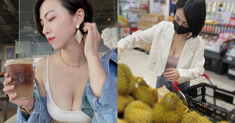 短髮御姐「吃勤 Chi Chin」巨乳豐滿好迷人，低胸採買榴槤讓網友驚呼：那麼大！