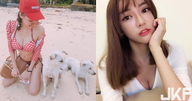 出國就是要耍性感～正妹「陳咖喀」海島比尼超可愛，「渾圓爆乳」火辣到狗狗不敢直視…