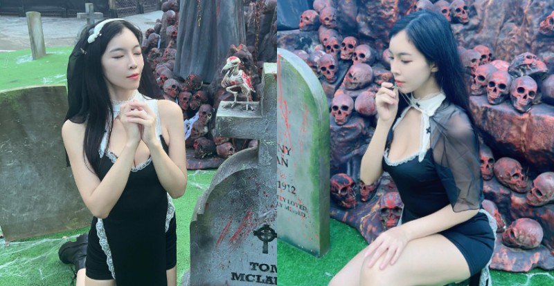 性感修女「羅莉Rolly」挺巨乳祈禱　十字架被夾在深溝中…