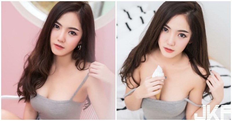 爆乳正妹「冰淇淋放到深溝裡」！超惹火乳量&#8230;大家眼睛也吃冰淇淋了！