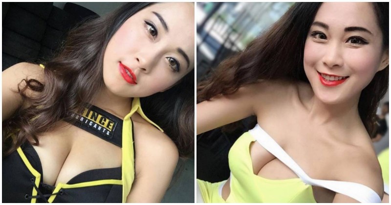 火辣正妹「美乳弧度超飽滿」，賽車場上養眼曲線「視覺太驚人」！