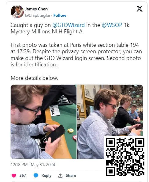 【EV扑克】在WSOP赛场用手机查RTA软件被偷拍发到网上后,扑克圈炸开了锅