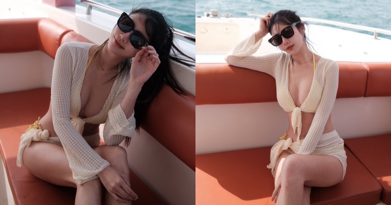 甜美正妹「比特」比基尼辣搭遊艇，「雪白美體」在太陽底下發光！