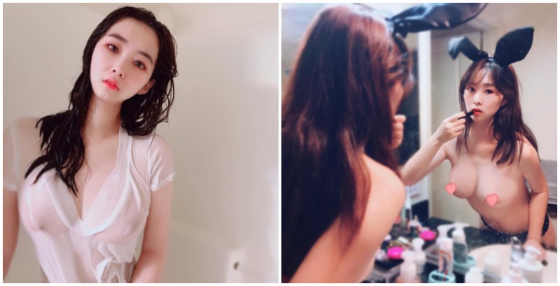在家就是要裸體！「巨乳正妹」化妝時候也要裸體，濕身上衣兩點清晰可見！