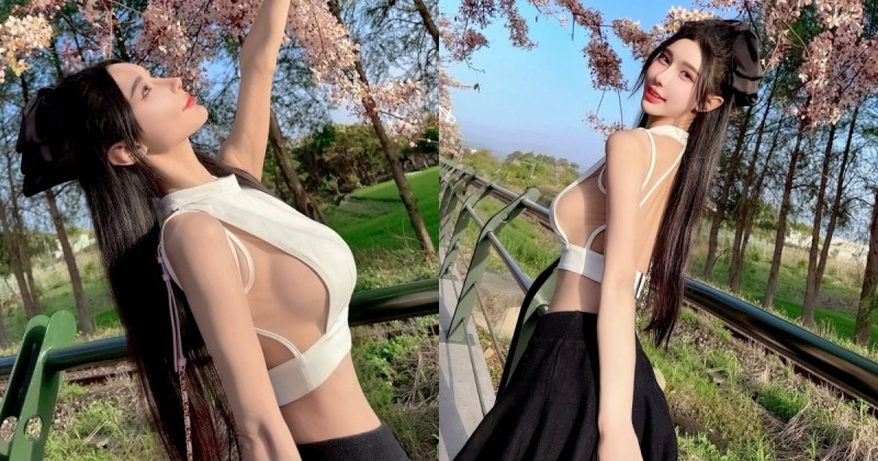 修但幾勒！這樣賞櫻可以嗎？性感尤物「夢夢」透視裝露半粒巨乳好搶眼！