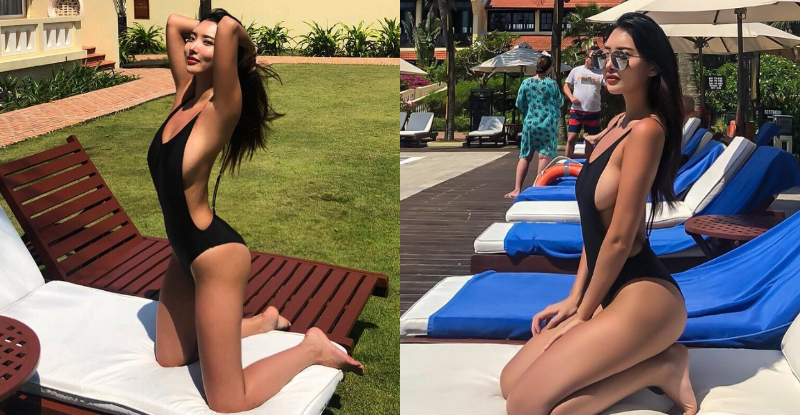 大奶姐姐泳池邊解放「渾圓側乳」！寬鬆袖口露出飽滿乳袋曬日光浴！