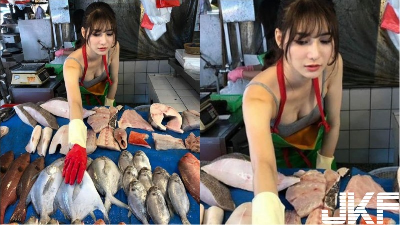 捕獲超正「魚販正妹」 劉芃芃，低胸背心大露深溝 真的是市場最美風景…