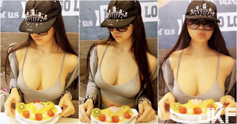 甜品店驚見「超緊背心奶妹」！路人看她自拍都傻眼「巨無霸雪球奶」真的太猛了…