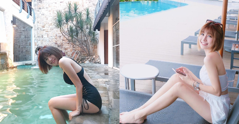 專屬視角！「白嫩大奶妹」私人遊池邊大曬肉體！好想把她帶回家…