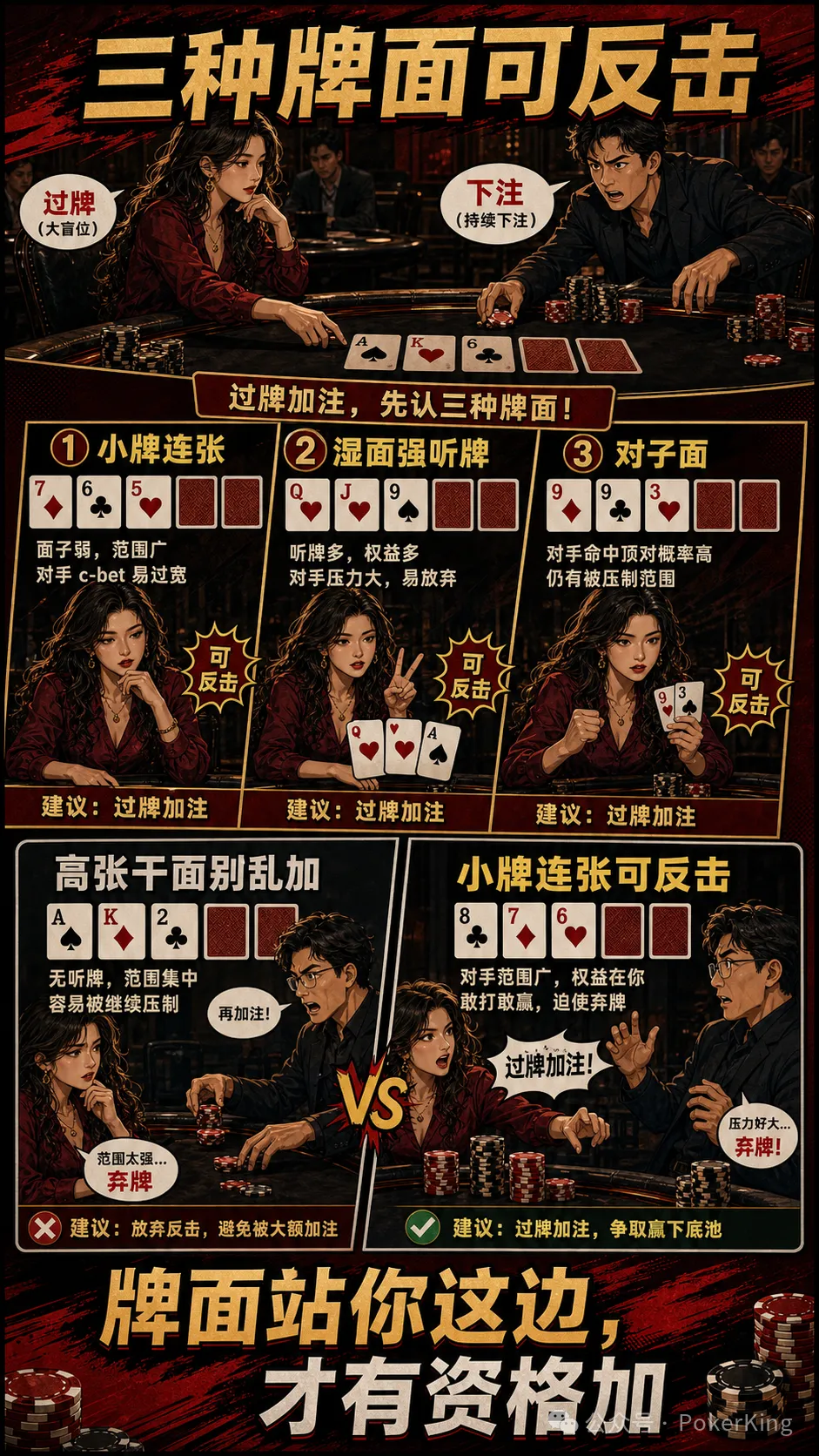 【EV扑克】过牌加注不是发脾气:三种适合大盲位反击的翻牌面,让对手不敢随意下注