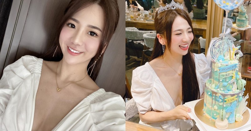自然溝就是美！「Jasmine茉莉」慶生穿搭超迷人，白色小可愛裡「32E美胸」偷偷打招呼！